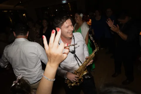Gustime live saxophone and DJ performance at an event in Australia — photo 1